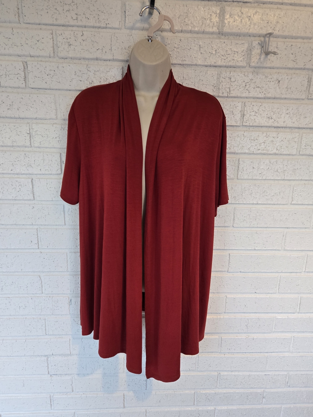 MOA 1XL Rust Burnt Orange Open Front Draped Cardigan Short Sleeve.  #1228